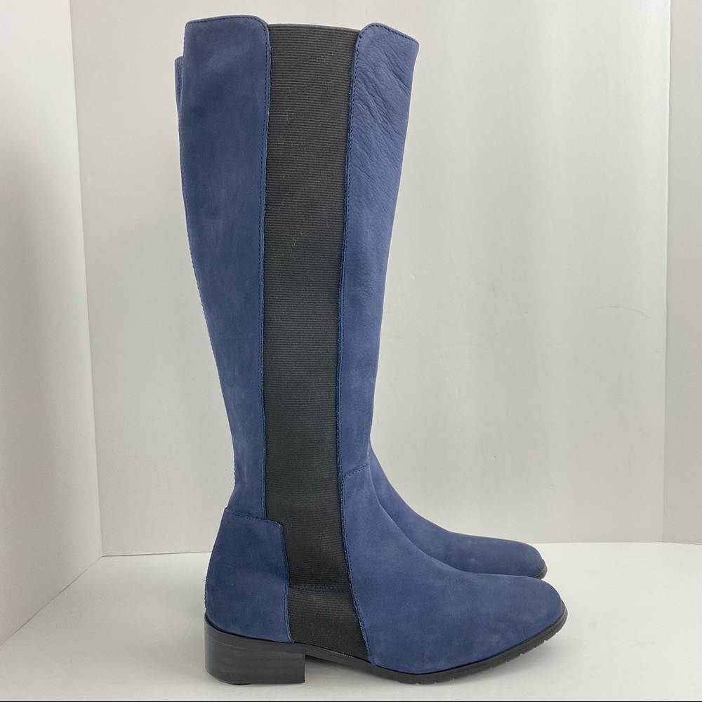 L.K. Bennett Toni Sz 38/7 Blue Nubuck Knee High Tall Stretch Riding Boots